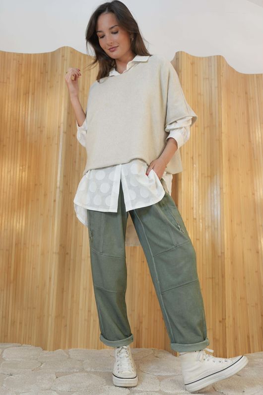 Anine Soft Touch Zip Jogger Washed Khaki /25=